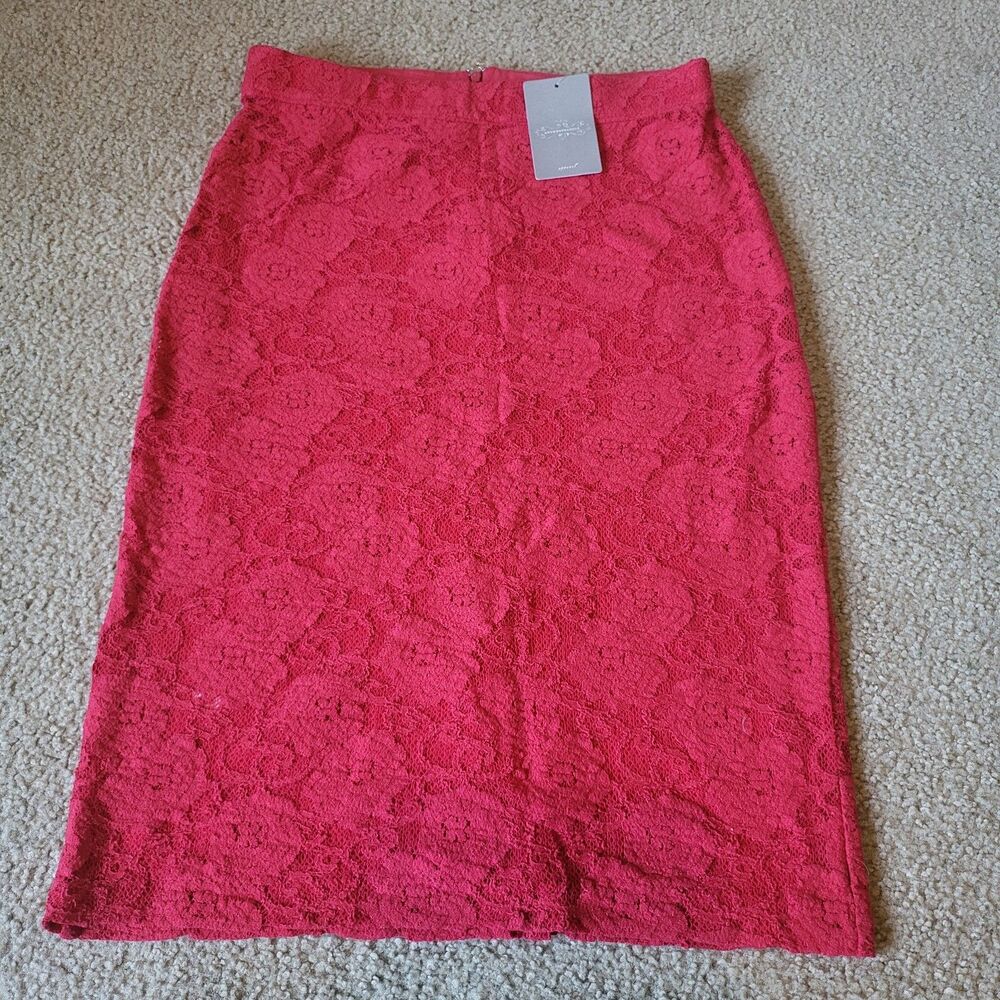 Anthropologie Maeve Alva in Red Floral Lace Pencil Women's Skirt Size S (Small)
